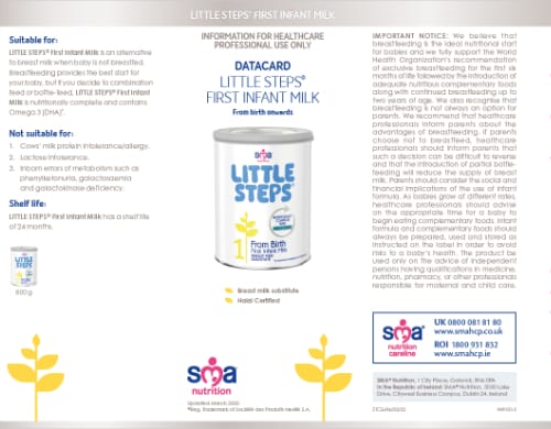 LITTLE STEPS First Infant Milk data card