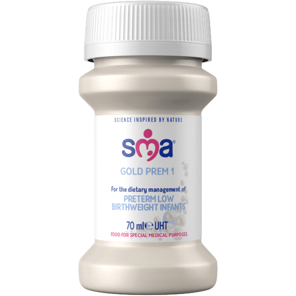 Bottle of SMA Gold Prem 1 Formula 70ml on a transparent background