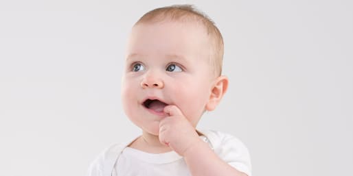 Baby looking up questioningly