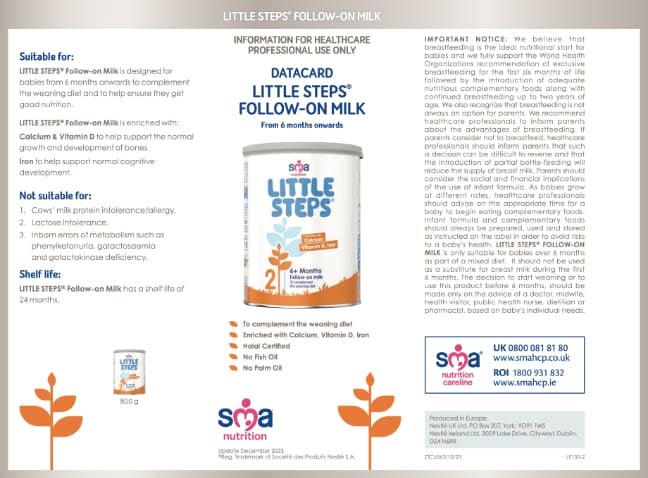 LITTLE STEPS Follow-on Milk Powder Data Card