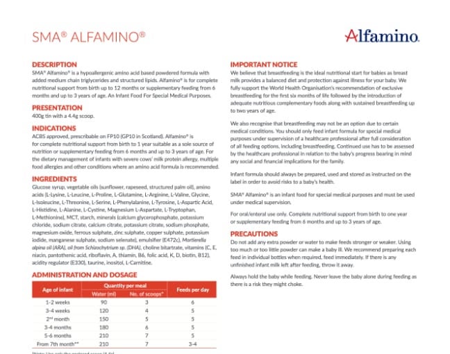 SMA Alfamino Data Card