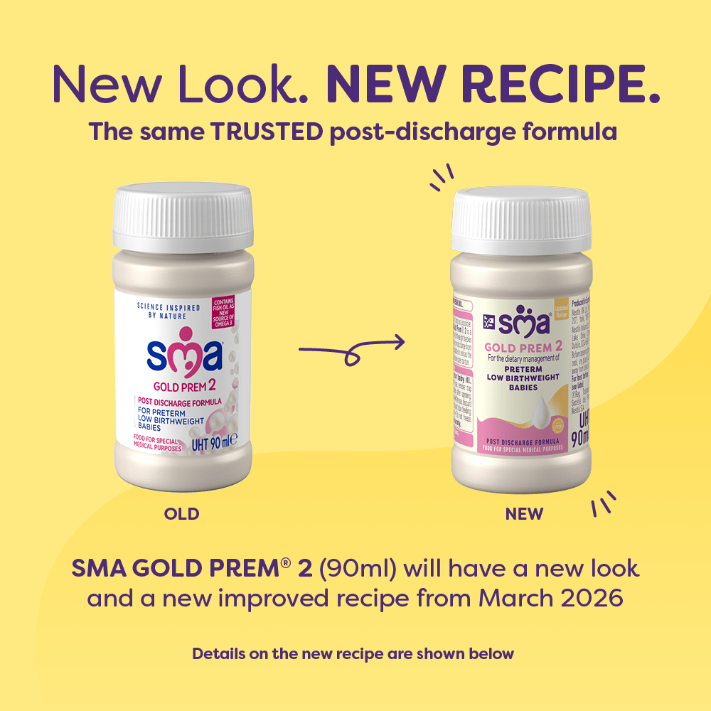 New look messaging showing both versions of packaging on a yellow background