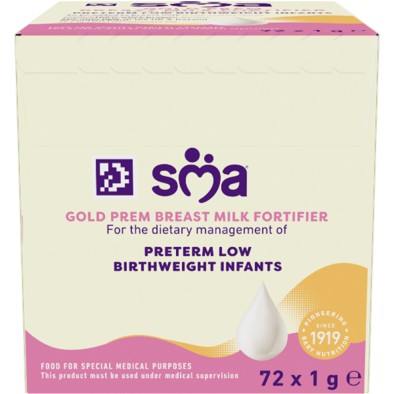 Box of SMA Gold Prem Breast Milk Fortifier on a transparent background